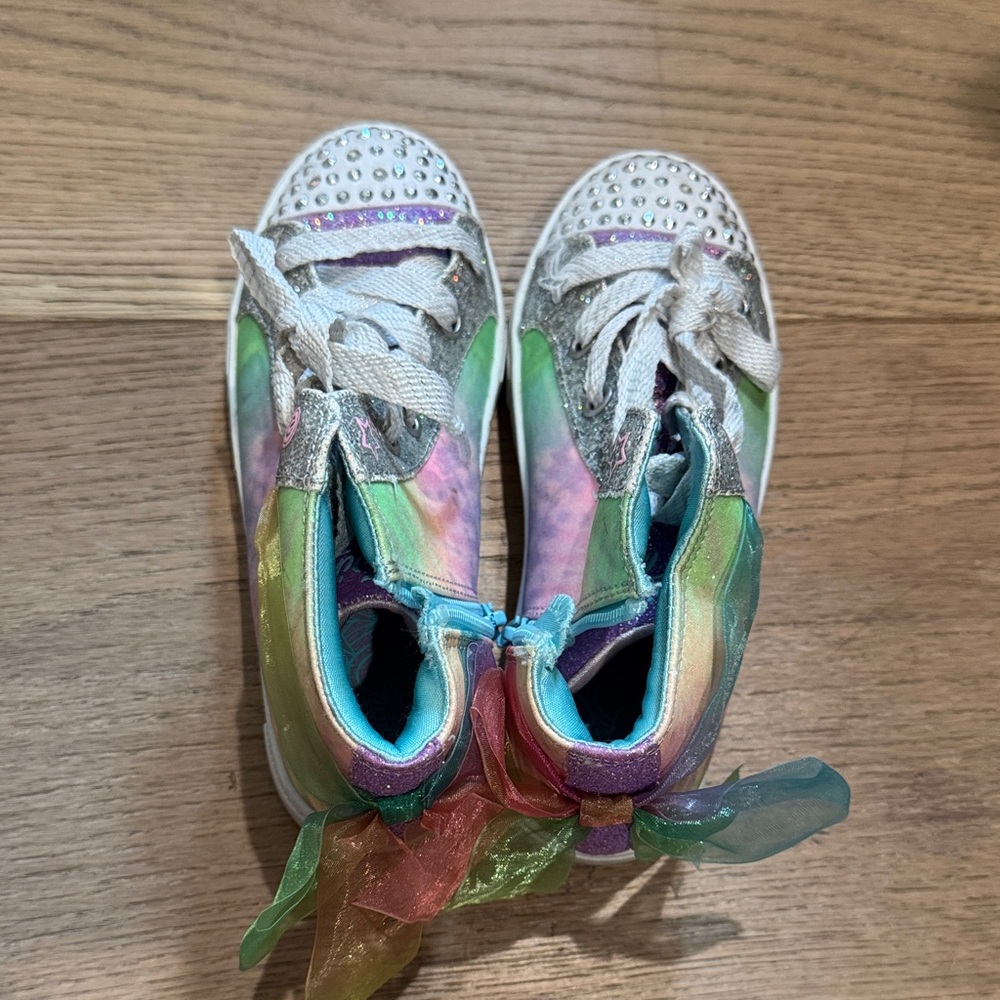 Skechers Kids Rainbow Shimmer High-Top Sneakers with Bow Accents